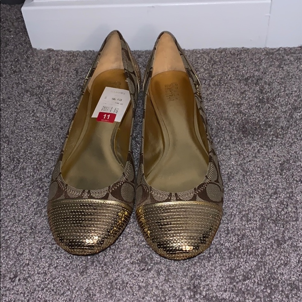 Coach Gold Flats Size 11, BRAND NEW